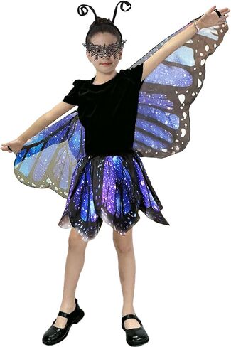 Butterfly Costume for Girls - Kids Butterfly Wings Cape with Skirt for Halloween Butterfly Costumes Party in Kuwait