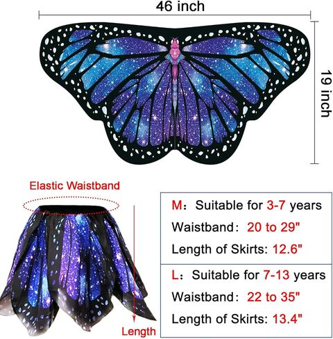 Butterfly Costume for Girls - Kids Butterfly Wings Cape with Skirt for Halloween Butterfly Costumes Party in Kuwait