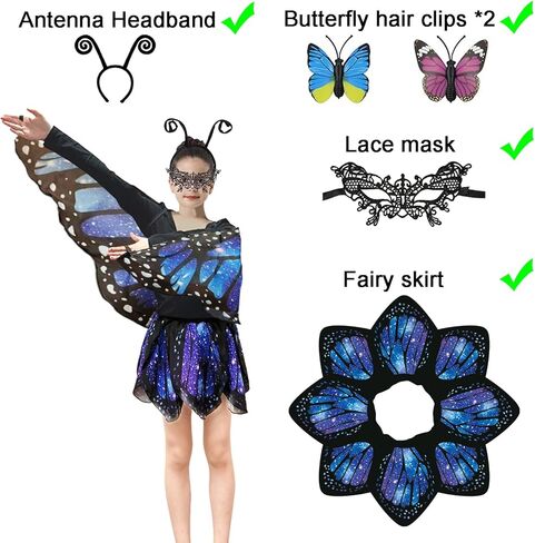 Butterfly Costume for Girls - Kids Butterfly Wings Cape with Skirt for Halloween Butterfly Costumes Party in Kuwait
