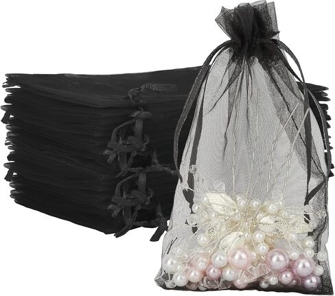 Organza Party Favor Bags - 4x6, Drawstring Jewelry & Candy Bags - 100Pcs for Wedding Favors, Festivals & Gifts - Blue Mesh in Kuwait