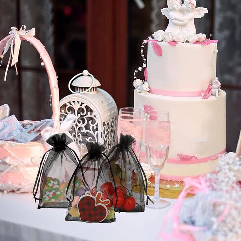 Organza Party Favor Bags - 4x6, Drawstring Jewelry & Candy Bags - 100Pcs for Wedding Favors, Festivals & Gifts - Blue Mesh in Kuwait