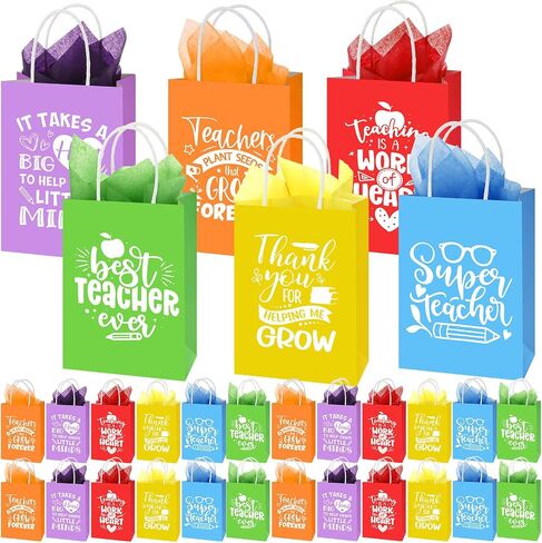 60 Pack Teacher Appreciation Gift Bags with Tissue Paper Thank You Teacher Gift Bags with Handle for End of Year Appreciation Day Retirement Graduation Party Favors(Multicolor) in Saudi Arabia