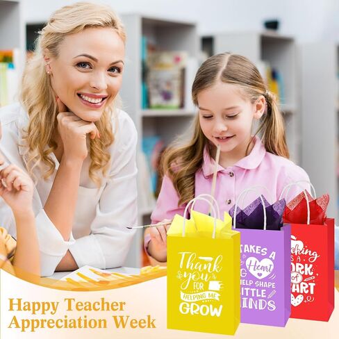 60 Pack Teacher Appreciation Gift Bags with Tissue Paper Thank You Teacher Gift Bags with Handle for End of Year Appreciation Day Retirement Graduation Party Favors(Multicolor) in Saudi Arabia