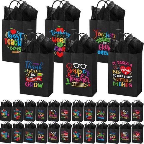 60 Pack Teacher Appreciation Gift Bags with Tissue Paper Thank You Teacher Gift Bags with Handle for End of Year Appreciation Day Retirement Graduation Party Favors(Multicolor) in Saudi Arabia