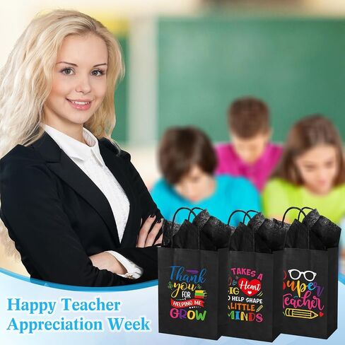 60 Pack Teacher Appreciation Gift Bags with Tissue Paper Thank You Teacher Gift Bags with Handle for End of Year Appreciation Day Retirement Graduation Party Favors(Multicolor) in Saudi Arabia