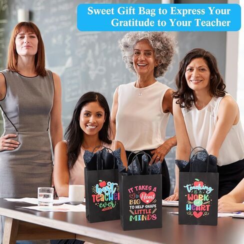 60 Pack Teacher Appreciation Gift Bags with Tissue Paper Thank You Teacher Gift Bags with Handle for End of Year Appreciation Day Retirement Graduation Party Favors(Multicolor) in Saudi Arabia