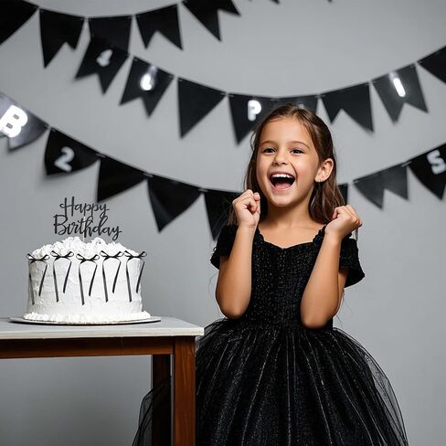 6pcs Bow Cake Toppers with 1pcs Happy Birthday Cake Insert, Bow Ribbon Coquette Birthday Decorations for Cupcake Perfect Wedding Themed Parties Bowknot Decor(Black) in Saudi Arabia
