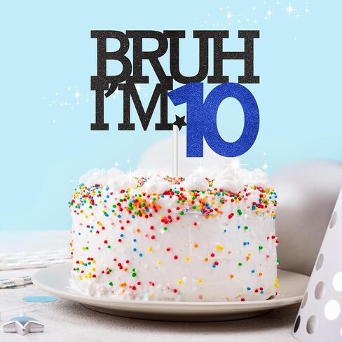 Bruh I'm 10 Cake Topper, Happy 10th Birthday Decorations for Boy, Funny 10th Birthday Cake Topper 10 Year Old Birthday Party Decoration Supplies in Kuwait