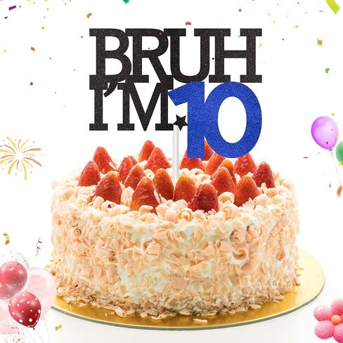 Bruh I'm 10 Cake Topper, Happy 10th Birthday Decorations for Boy, Funny 10th Birthday Cake Topper 10 Year Old Birthday Party Decoration Supplies in Kuwait