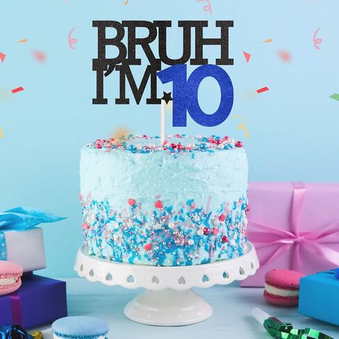 Bruh I'm 10 Cake Topper, Happy 10th Birthday Decorations for Boy, Funny 10th Birthday Cake Topper 10 Year Old Birthday Party Decoration Supplies in Kuwait
