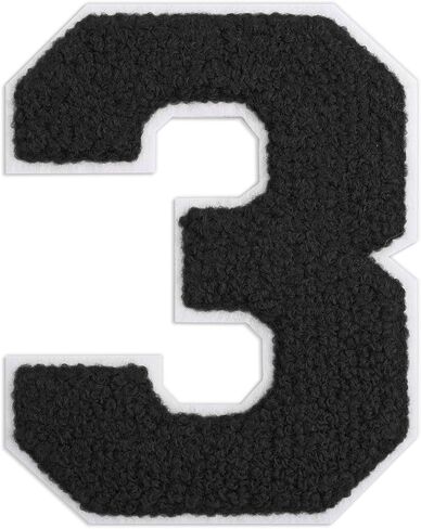 4-1/2" Black Iron On Number Patches Letterman Jacket Patches Chenille Large Iron On Numbers for Jersey Jacket Hoodie Varsity 3 in Kuwait