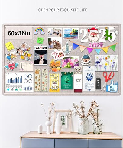 Large Bulletin Board, 60x36 Inches Cork Board Alternative, Large Felt Board Decorative Pin Board for Wall, Foldable Photo Board Self-Adhesive Vision Board with 36 Pushpins Dark Gray in Kuwait