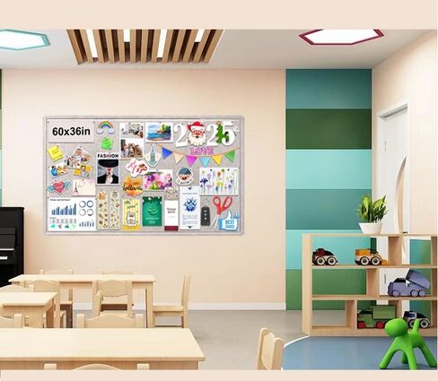 Large Bulletin Board, 60x36 Inches Cork Board Alternative, Large Felt Board Decorative Pin Board for Wall, Foldable Photo Board Self-Adhesive Vision Board with 36 Pushpins Dark Gray in Kuwait