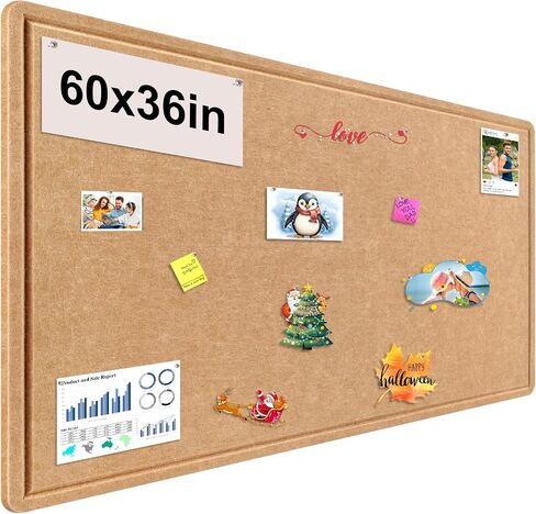 Large Bulletin Board, 60x36 Inches Cork Board Alternative, Large Felt Board Decorative Pin Board for Wall, Foldable Photo Board Self-Adhesive Vision Board with 36 Pushpins Dark Gray in Kuwait