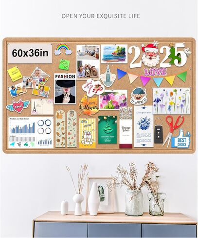 Large Bulletin Board, 60x36 Inches Cork Board Alternative, Large Felt Board Decorative Pin Board for Wall, Foldable Photo Board Self-Adhesive Vision Board with 36 Pushpins Dark Gray in Kuwait