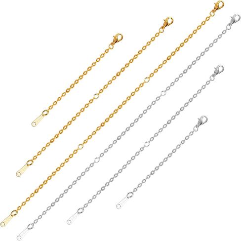 6pcs Necklace Extender Chains, 3 Inch 5 Inch 7 Inch Stainless Steel Jewelry Extenders Lobster Clasp Bracelet Extender Chain Extender for Jewelry Necklace Bracelet Anklet (Silver+Gold) in Saudi Arabia