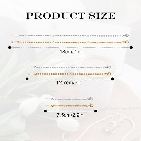6pcs Necklace Extender Chains, 3 Inch 5 Inch 7 Inch Stainless Steel Jewelry Extenders Lobster Clasp Bracelet Extender Chain Extender for Jewelry Necklace Bracelet Anklet (Silver+Gold) in Saudi Arabia