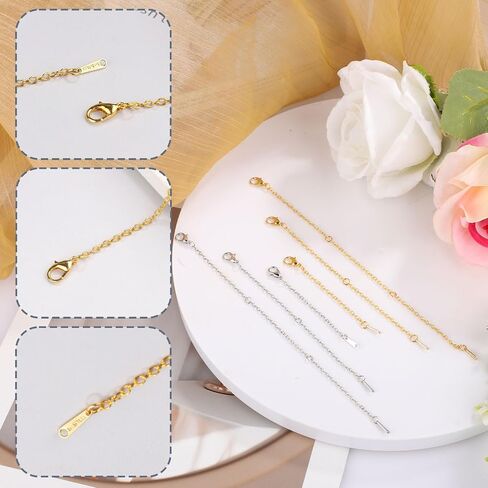 6pcs Necklace Extender Chains, 3 Inch 5 Inch 7 Inch Stainless Steel Jewelry Extenders Lobster Clasp Bracelet Extender Chain Extender for Jewelry Necklace Bracelet Anklet (Silver+Gold) in Saudi Arabia