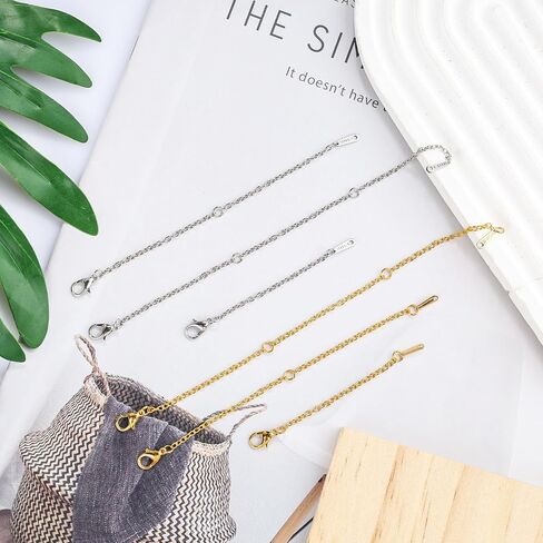 6pcs Necklace Extender Chains, 3 Inch 5 Inch 7 Inch Stainless Steel Jewelry Extenders Lobster Clasp Bracelet Extender Chain Extender for Jewelry Necklace Bracelet Anklet (Silver+Gold) in Saudi Arabia