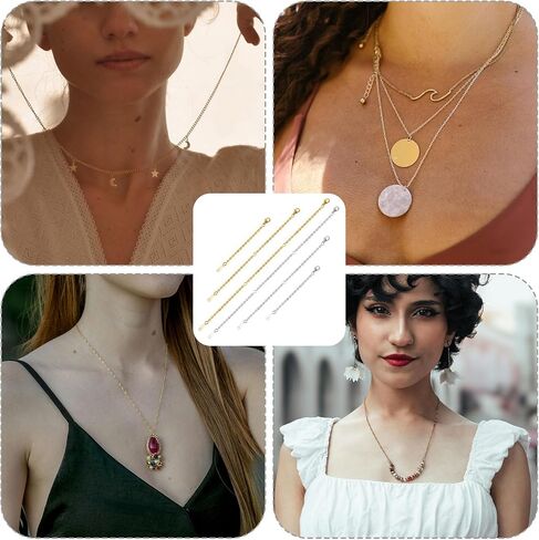 6pcs Necklace Extender Chains, 3 Inch 5 Inch 7 Inch Stainless Steel Jewelry Extenders Lobster Clasp Bracelet Extender Chain Extender for Jewelry Necklace Bracelet Anklet (Silver+Gold) in Saudi Arabia