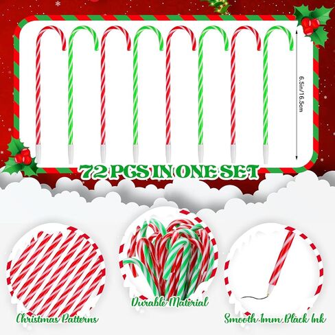Zhanmai 144 Pcs Christmas Pens Set Include 72 Pcs Christmas Candy Cane Pen 72 Pcs Gift Cards Christmas Black Ballpoint Pens Bulk for Kids Christmas Party Favor Gift Supplies(Red and Green) in Saudi Arabia