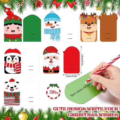 Zhanmai 144 Pcs Christmas Pens Set Include 72 Pcs Christmas Candy Cane Pen 72 Pcs Gift Cards Christmas Black Ballpoint Pens Bulk for Kids Christmas Party Favor Gift Supplies(Red and Green) in Saudi Arabia
