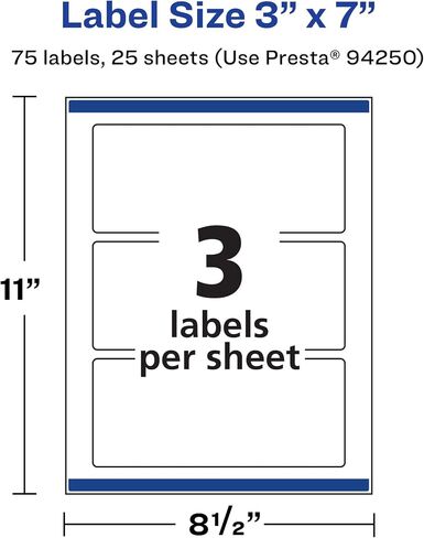 Avery Matte White Rectangle Labels with Sure Feed, 3" x 7", 75 Matte White Printable Labels in Kuwait