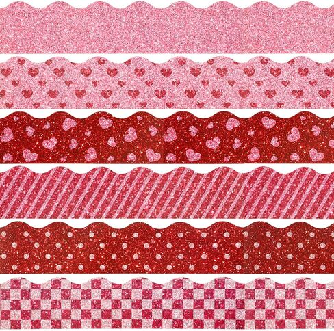 AUGSUN 70 Feet 60 Pcs Paper Valentine's Day Bulletin Board Decorations in 6 Designs, Red Pink Heart Stripe Dot Valentines Day Bulletin Board for School Classroom Office Party and Romantic Celebrations in Saudi Arabia