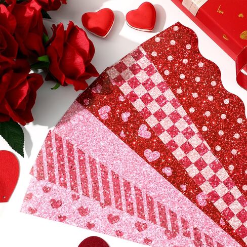 AUGSUN 70 Feet 60 Pcs Paper Valentine's Day Bulletin Board Decorations in 6 Designs, Red Pink Heart Stripe Dot Valentines Day Bulletin Board for School Classroom Office Party and Romantic Celebrations in Saudi Arabia