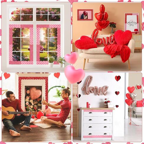 AUGSUN 70 Feet 60 Pcs Paper Valentine's Day Bulletin Board Decorations in 6 Designs, Red Pink Heart Stripe Dot Valentines Day Bulletin Board for School Classroom Office Party and Romantic Celebrations in Saudi Arabia