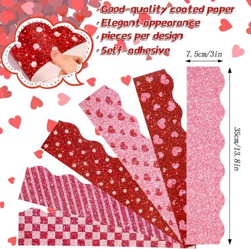 AUGSUN 70 Feet 60 Pcs Paper Valentine's Day Bulletin Board Decorations in 6 Designs, Red Pink Heart Stripe Dot Valentines Day Bulletin Board for School Classroom Office Party and Romantic Celebrations in Saudi Arabia