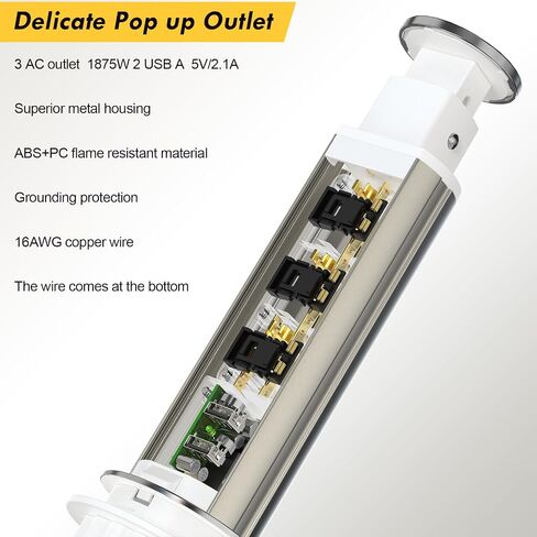 Pop up Outlet for Countertop, 3 AC Outlets & 2 USB-A, 3-1/4 Inch Silver in Kuwait