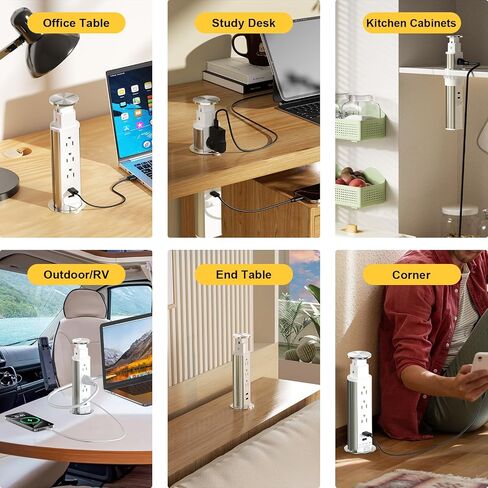 Pop up Outlet for Countertop, 3 AC Outlets & 2 USB-A, 3-1/4 Inch Silver in Kuwait