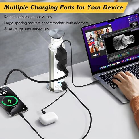 Pop up Outlet for Countertop, 3 AC Outlets & 2 USB-A, 3-1/4 Inch Silver in Kuwait