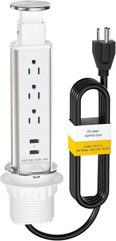 Pop up Outlet for Countertop, 3 AC Outlets & 2 USB-A, 3-1/4 Inch Silver in Kuwait