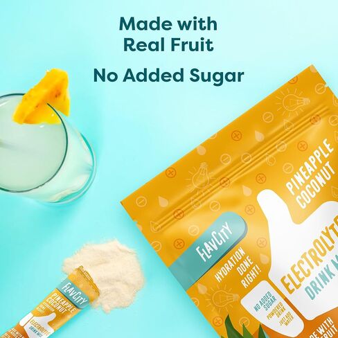 مزيج مشروبات إلكتروليت من فلافسيتي فروت بانش، 28 عبوة عصا أثناء التنقل - عبوات مسحوق إلكتروليتات صحية مصنوعة من فواكه حقيقية - مشروب مسحوق كيتو بدون سكر مضاف، خالي من الغلوتين in Kuwait