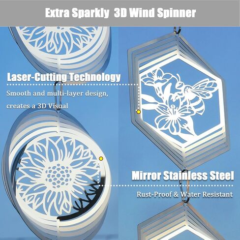 12Pcs Bird Scare Discs Set Reflective 3D Stainless Steel Wind Spinner Outdoor Garden Hanging Decor, Bird Devices Deterrent Reflectors to Scare Birds Away from Yard Patio (Sunflower and Bee) in Saudi Arabia
