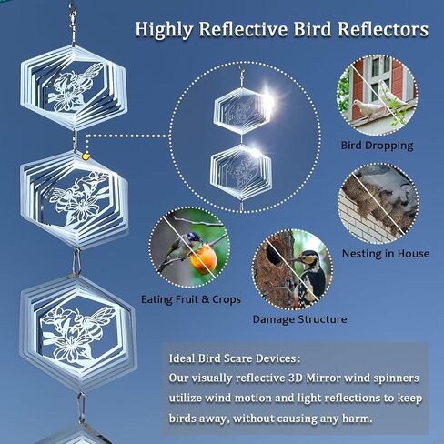 12Pcs Bird Scare Discs Set Reflective 3D Stainless Steel Wind Spinner Outdoor Garden Hanging Decor, Bird Devices Deterrent Reflectors to Scare Birds Away from Yard Patio (Sunflower and Bee) in Saudi Arabia