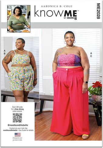 Know Me Women's Lined Crop Top, Shorts and Extra Wide Leg Pants Sewing Pattern Kit, Design Code ME2028, Sizes 16W-18W-20W-22W-24W-26W in Saudi Arabia