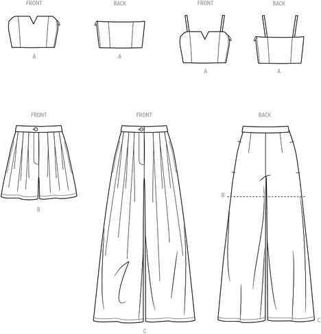 Know Me Women's Lined Crop Top, Shorts and Extra Wide Leg Pants Sewing Pattern Kit, Design Code ME2028, Sizes 16W-18W-20W-22W-24W-26W in Saudi Arabia