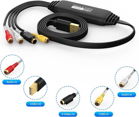 USB Video Capture Card, Audio Video Converter Grabber for RCA to USB-Convert VHS Mini DV VCR Hi8 DVD Equipment to Digital Converter for PC TV Tape Player Camcorder, Male in Saudi Arabia