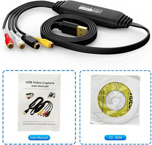 USB Video Capture Card, Audio Video Converter Grabber for RCA to USB-Convert VHS Mini DV VCR Hi8 DVD Equipment to Digital Converter for PC TV Tape Player Camcorder, Male in Saudi Arabia