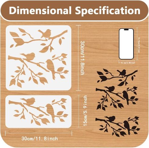5Pcs Birds On Branch Wall Stencil Templates Plastic Reusable Bird Stencils for Painting on Walls Floors Wood Fabric Furniture Glass in Saudi Arabia