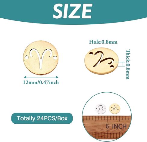 cheriswelry 24pcs اثنا عشر 12 كوكبة 304 معلقات الفولاذ المقاوم للصدأ 2 مسطحة مسطحة جولة zodiac علامة سحر المعادن المعادن 18x16mm ل Craft DIY قرط القلادة المجوهرات in Saudi Arabia