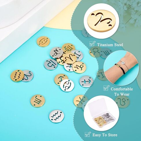 cheriswelry 24pcs اثنا عشر 12 كوكبة 304 معلقات الفولاذ المقاوم للصدأ 2 مسطحة مسطحة جولة zodiac علامة سحر المعادن المعادن 18x16mm ل Craft DIY قرط القلادة المجوهرات in Saudi Arabia