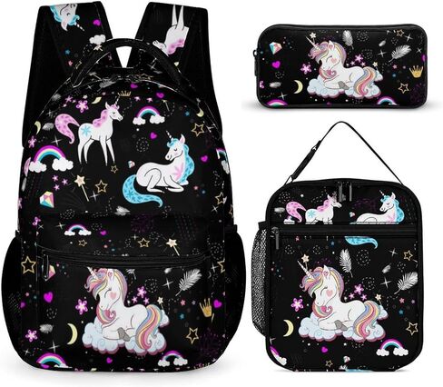 Rainbow Backpack Set School Bookbag with Lunch Bag Lightweight Pencil Case Pouch Bag (Rainbow, One Size) in Saudi Arabia