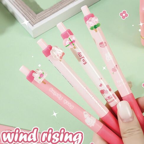 4 Pcs Erasable Retractable Pens Erasable Gel Ink Pens Cute Cartoon Erasable Pens 0.5mm Blue Ink Fine Point Writing Pen Office School Pens Women Girls Boys Pens (Blue Ink-Pink) in Saudi Arabia