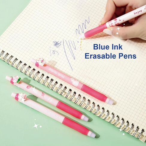 4 Pcs Erasable Retractable Pens Erasable Gel Ink Pens Cute Cartoon Erasable Pens 0.5mm Blue Ink Fine Point Writing Pen Office School Pens Women Girls Boys Pens (Blue Ink-Pink) in Saudi Arabia