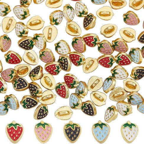 Gorgecraft 1 Box 100pcs أزرار مينا سبيكة صغيرة 5 ألوان الذهب الأساسي الفراولة زخرفة أزرار الخياطة ساق صغيرة زر ثمر ثمار الدم دمى تنورة مجوهرات صنع سكرابوكينغ 0.16x0.in in Saudi Arabia
