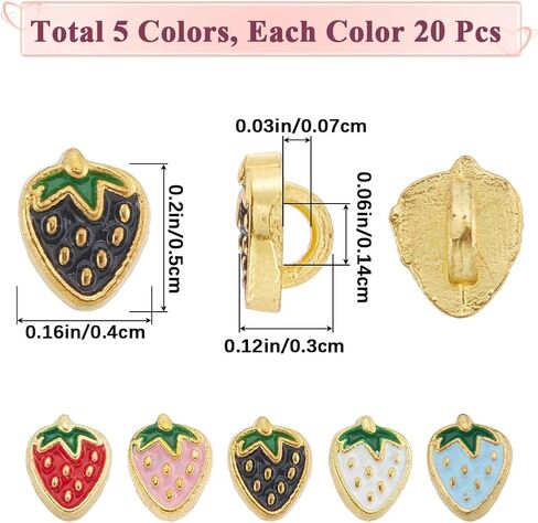 Gorgecraft 1 Box 100pcs أزرار مينا سبيكة صغيرة 5 ألوان الذهب الأساسي الفراولة زخرفة أزرار الخياطة ساق صغيرة زر ثمر ثمار الدم دمى تنورة مجوهرات صنع سكرابوكينغ 0.16x0.in in Saudi Arabia